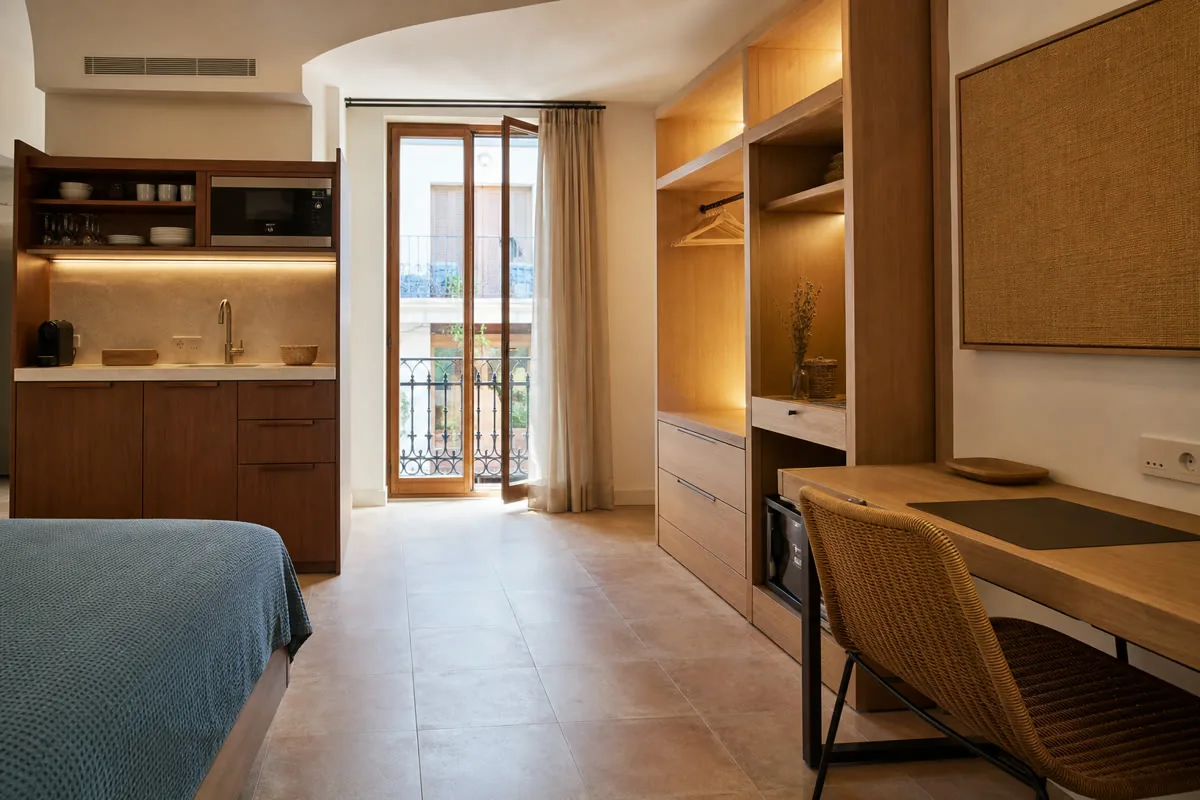 Detalle orientativo de materiales para mobiliario a medida para hoteles